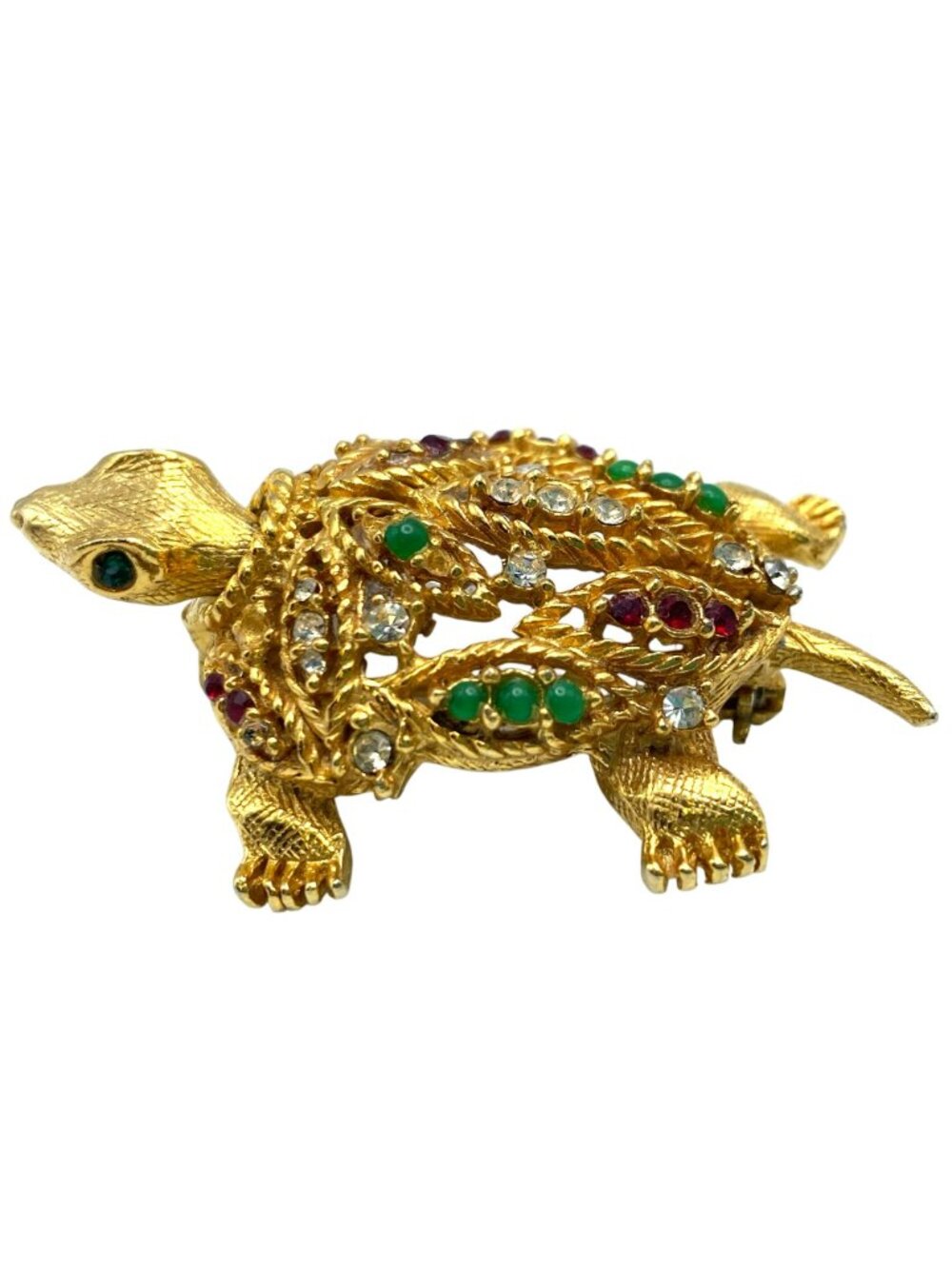 Hattie Carnegie Turtle Brooch Bobble Head Unsigned Gold Tone Rhinestones RARE! - Picture 3 of 6